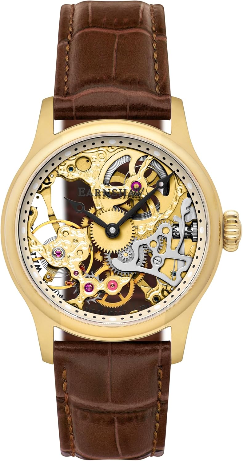 Thomas Earnshaw Men's 42mm Bauer Mechanical Skeleton Watch with Leather Strap ES-8049