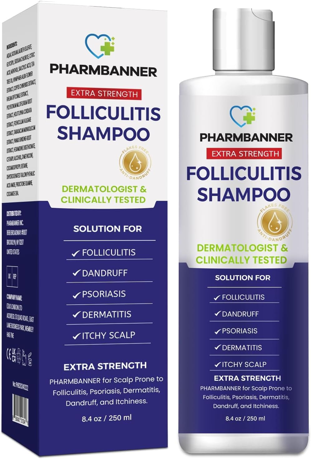 Folliculitis & Seborrheic Dermatitis Shampoo – Anti-Dandruff, Psoriasis & Itchy Scalp Treatment – Soothes Redness, Flaking & Irritation – 250ml