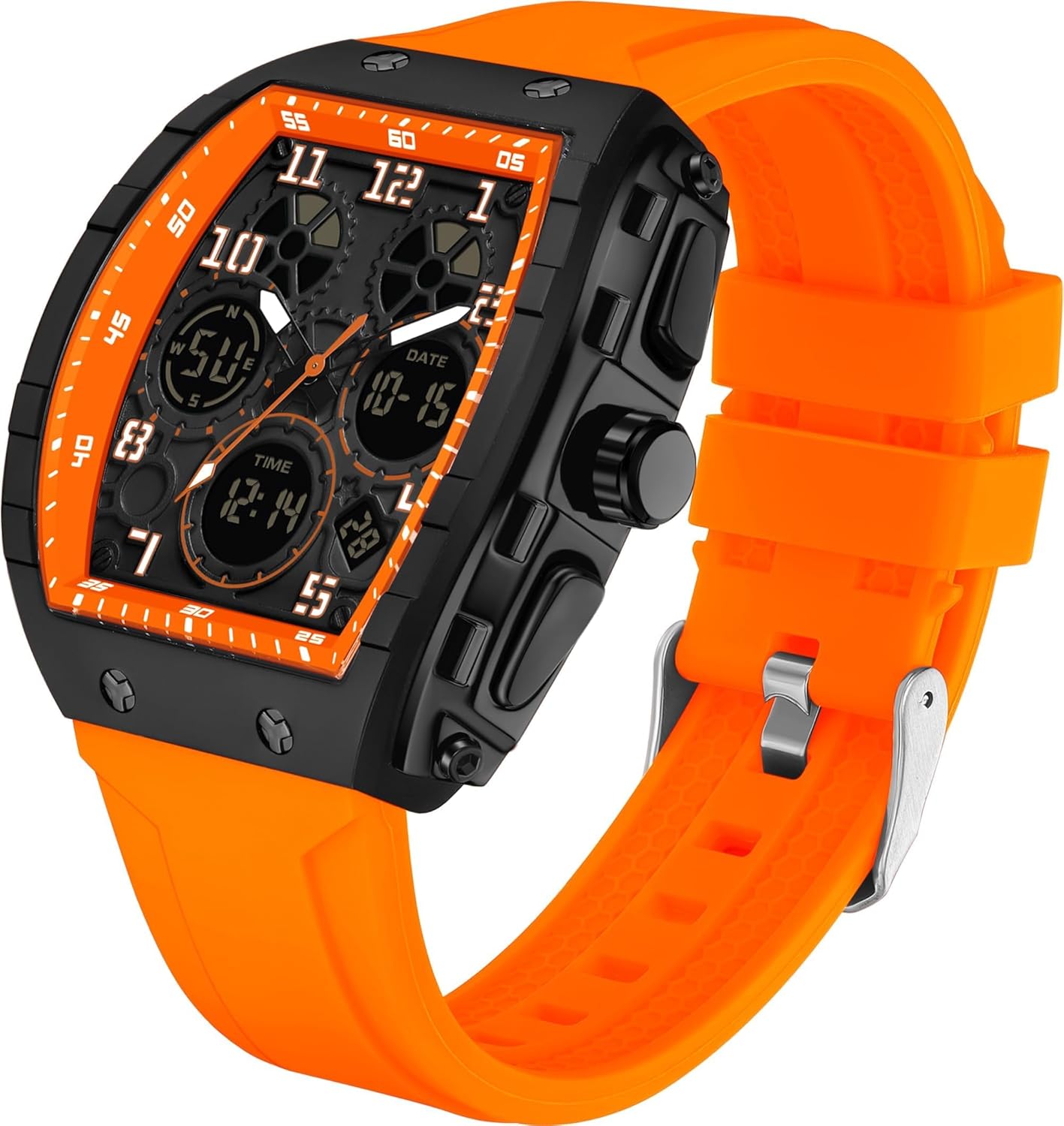 findtime Men's Watch Fashion Digital Analogue Watches Waterproof Sport Wristwatch Military Tactical Watches Causal Quartz Dress Wrist Watch with LED Stopwatch Countdown Alarm Curved Screen