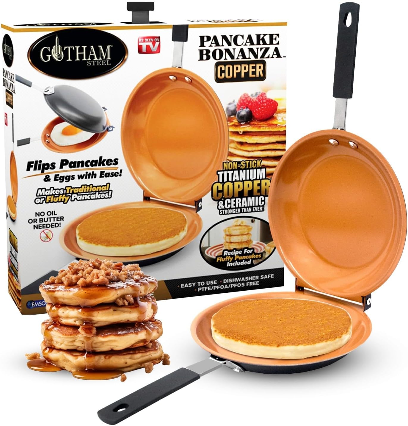Gotham Steel Double Sided Pan, The Perfect Pancake Maker – Nonstick Copper Easy to Flip Pan, Frying Pan for Fluffy Pancakes, Omelets, Frittatas & More! Pancake Pan Dishwasher Safe Large