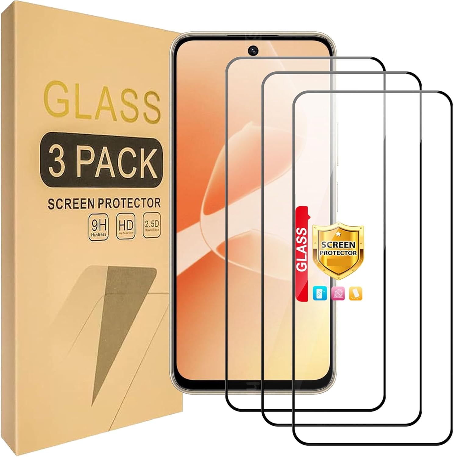 (3 Pack) Compatible with Xiaomi Redmi 10 Prime Screen Protector Tempered Glass，Case Friendly [High definition][Hardness 9H][Anti Scratch]