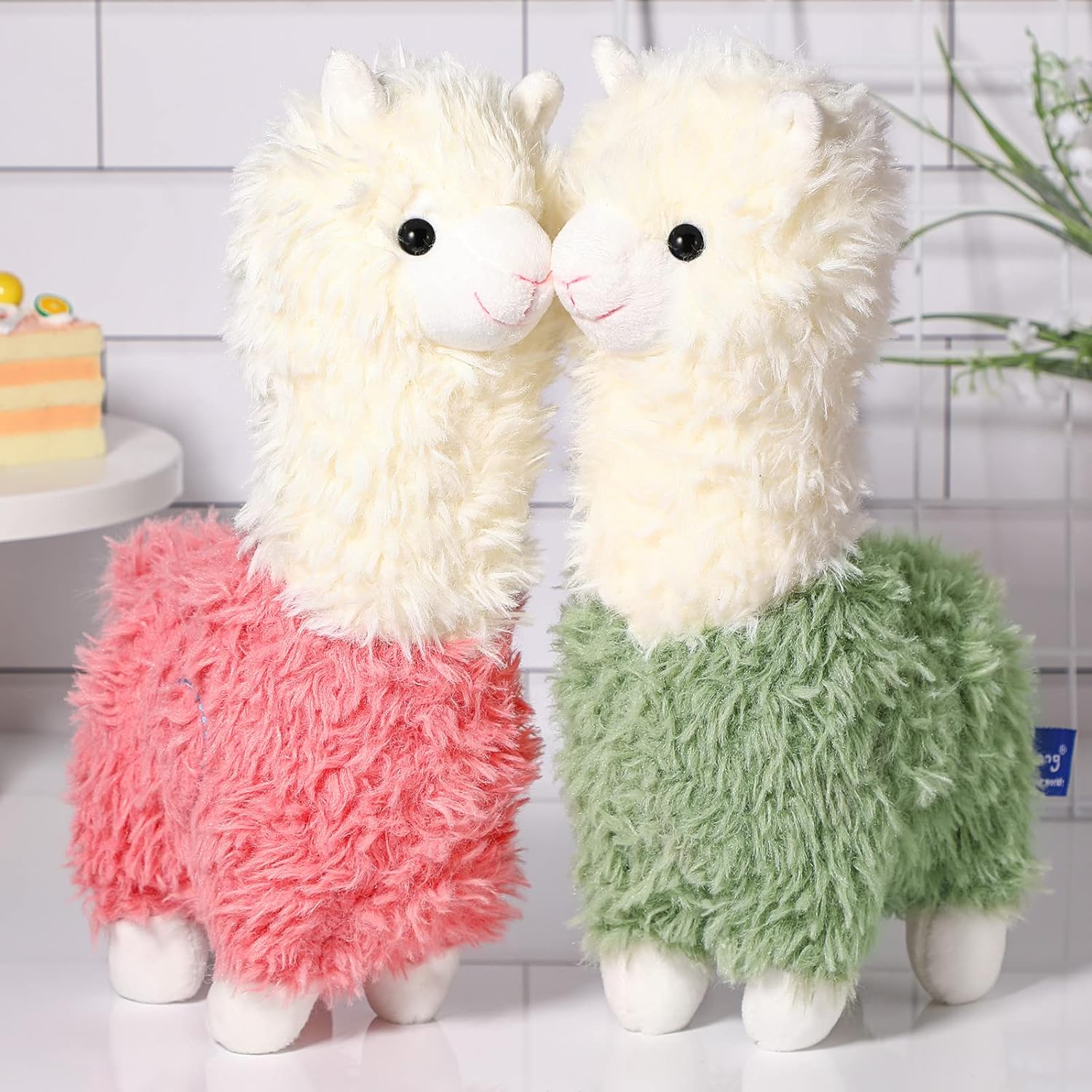 Chalyna 2 Pcs Llama Stuffed Animal Cute Soft Llama Plush Small 10 Inch Cuddly Plush Alpaca Toy Set for Twin Baby Girls Boys Gift Theme Party Favor Birthday Christmas Home Decor(Green, Pink)