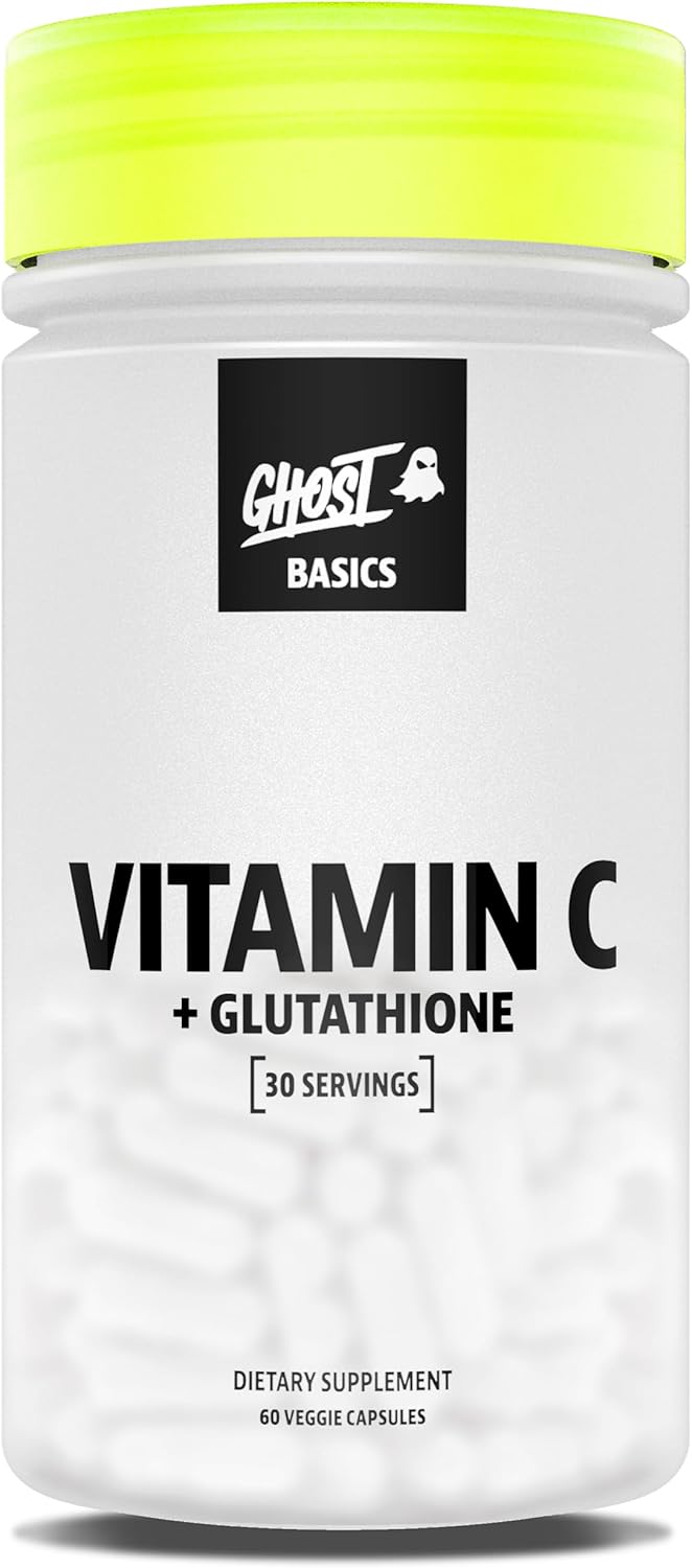 GHOST Basics Vitamin C + Glutathione Supplement for Men & Women – 500MG PureWay-C, 250MG L-Glutathione for Immune Health Support, Detox & Cleanse – Vegan, Soy-Free & Gluten-Free - 60 Veggie Capsules