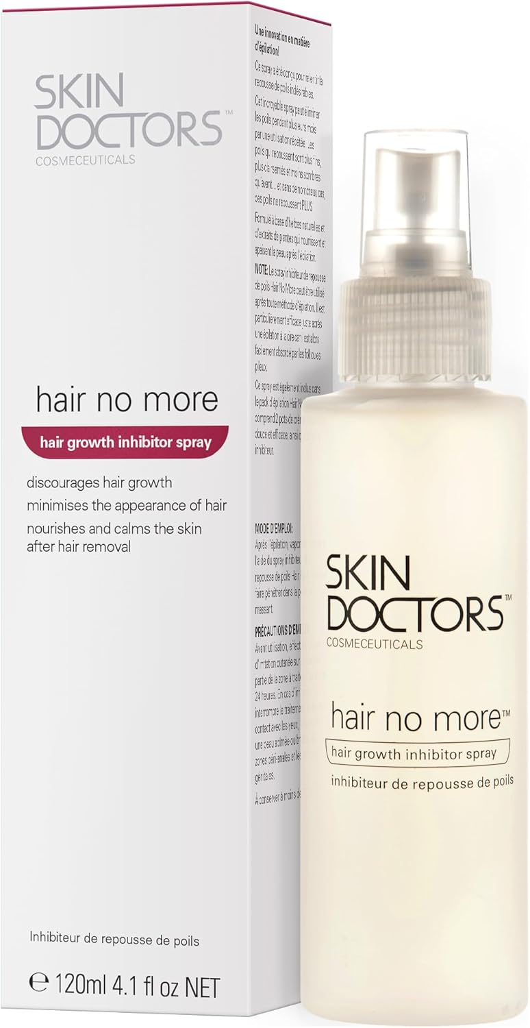 Skin Doctors Hair No More Inhibitor Spray, painless hair removal, after shaving, waxing, epilating, slows hair growth and nourishes the skin. For use on legs, bikini line, underarm and face - 120ml
