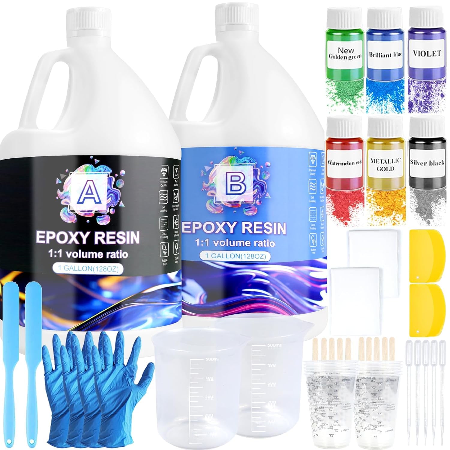 Epoxy Resin Kits-7.6 L/2 Gallons Crystal Clear Epoxy Resin&Hardener for Beginners,Resin Starter Kit for DIY Art&Craft,Jewelry Making,Mold Casting,Table Top Coating,Wood,Gift