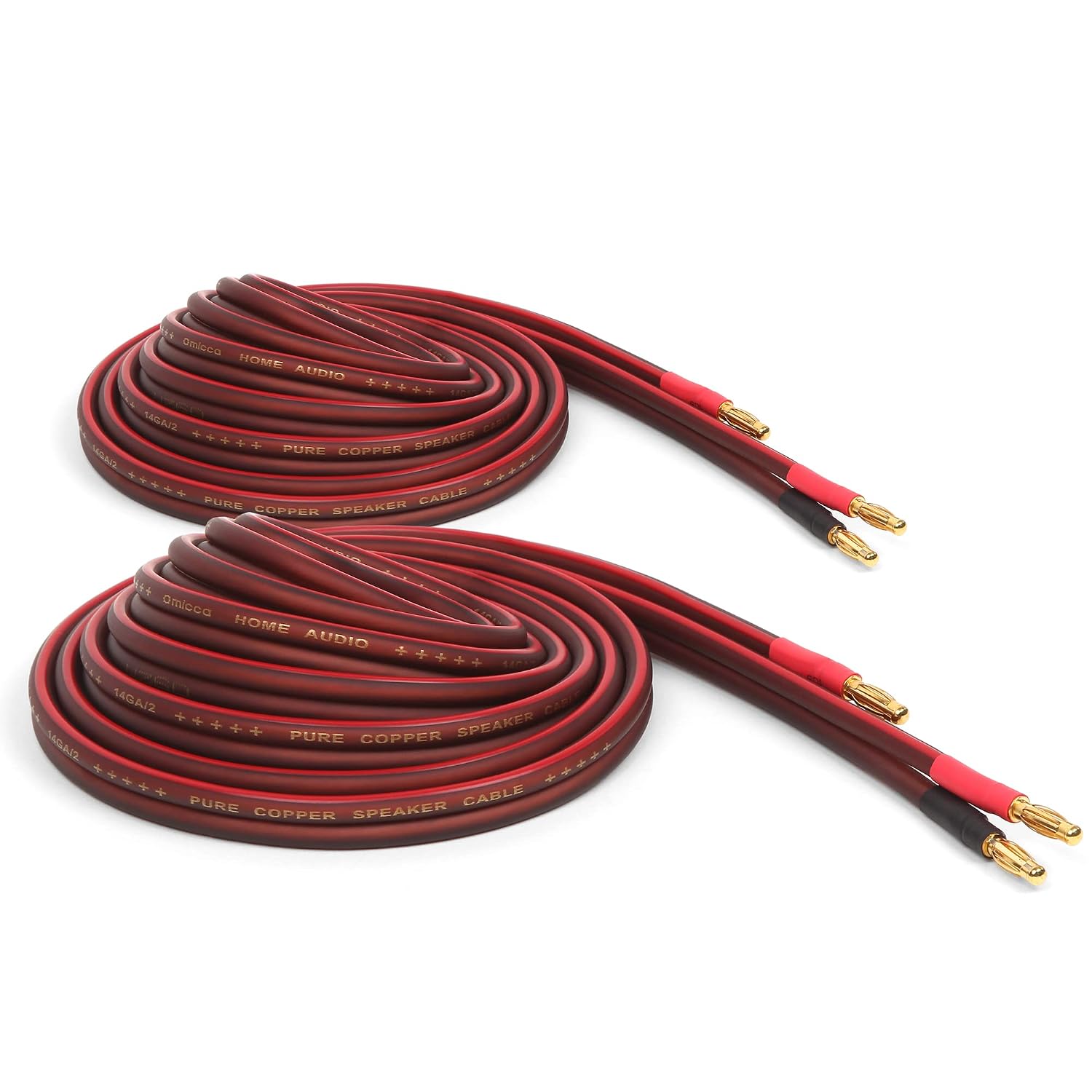 Micca 14-Gauge Pure Copper Speaker Cable Pair, 13 ft Each, Banana Plugs