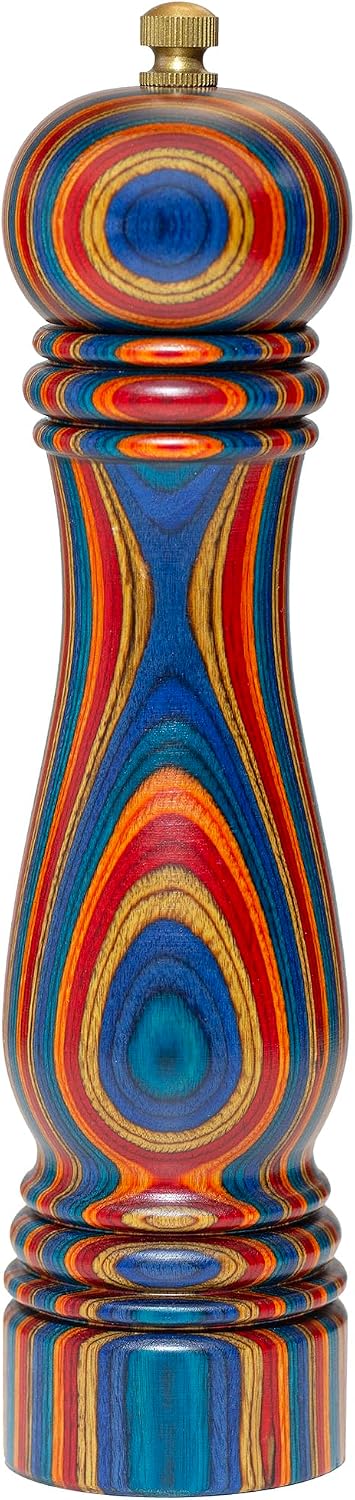 Baltique Montego Bay Wooden Pepper Grinder, Colorful Wood Pepper Mill with Adjustable Stainless Steel Grinding Mechanism, Refillable Manual Mill for Kitchen and Table Use, 8-Inch