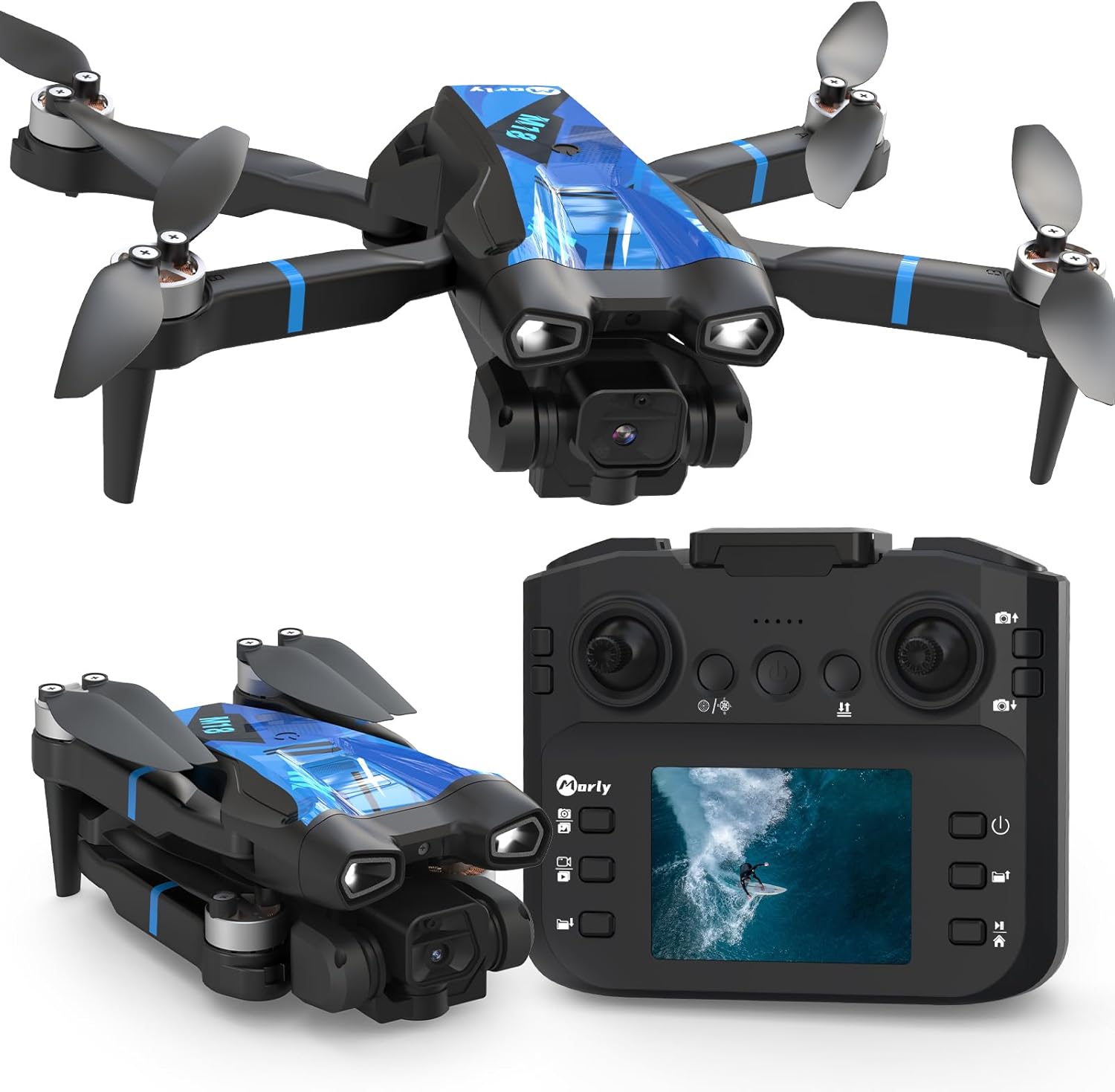 M18LCD Drone with 1080P Camera 45° Adjustable Lens Brushless Motor Rechargeable LCD Remote Foldable RC Quadcopter for Beginners