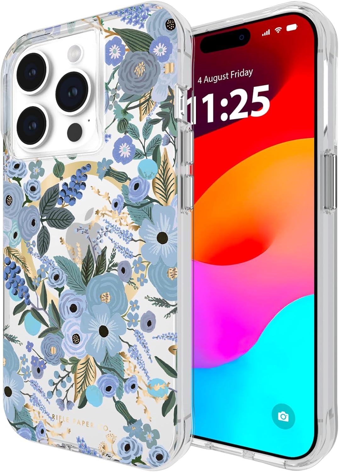 Rifle Paper Co. iPhone 15 Pro Case [Compatible with MagSafe] [12ft Drop Protection] Cute iPhone Case 6.1" with Floral Pattern, Anti-Scratch Tech, Shockproof Material, Slim Fit - Garden Party Blue