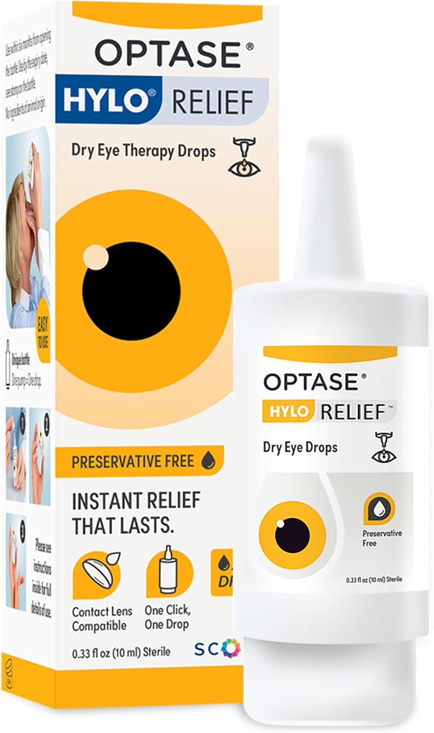 OPTASE HYLO Relief Dry Eye Drops - Fast-Acting Preservative Free Drops with Patented HYLO Delivery System - Artificial Tears for Mild to Moderate Dry Eye Relief - .33 Oz, 300 Doses