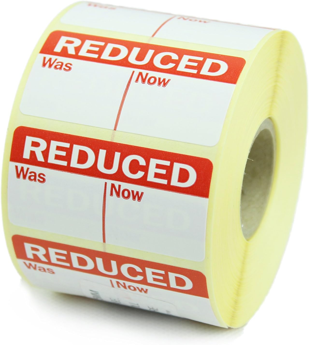Label Metrics - Roll of 1000 'Reduced - was/Now' - 50 x 25mm - Retail Labels/Stickers. Ideal for Shops, Butchers, Bakers, Market Sellers.