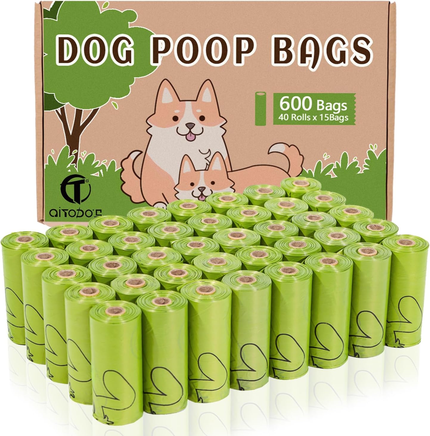Aitodos® 600pcs Dog Poo Bags, Sturdy and Leak Proof, Easy to Carry, Mixed PET, Polyethylene(PET) + Corn Starch-Poo Bags Dogs-12.5 * 9 inches, Green (40 Roll of 15 Counts)