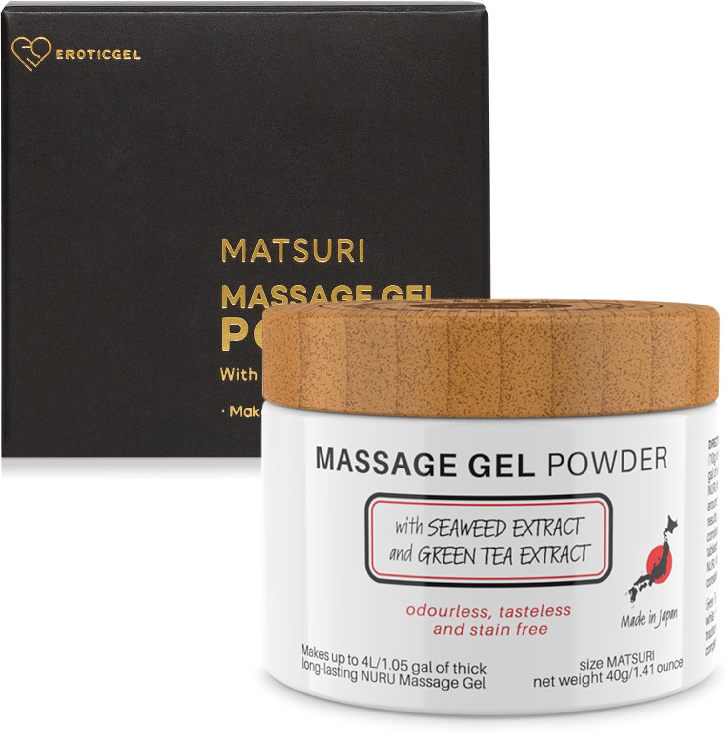 Nuru Massage Gel Powder 40g, Massage Lotion for Massage Therapy with Seaweed and Green Tea Extract, Paraben and Glycerine free, Makes 4 Litre, Made in Japan