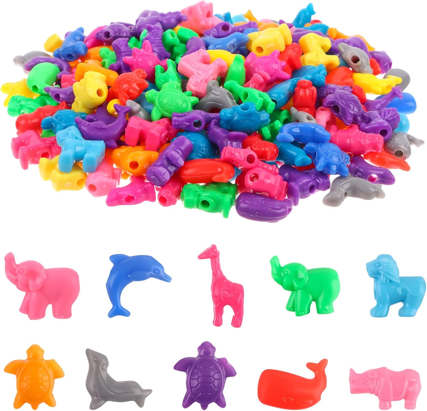 400 Pcs Animal Shaped Beads Animal Plastic Beads Colorful Marine and Jungle Animals Bead Zoo Animals Design Plastic Craft Bead for DIY Jewelry Craft Making Necklace Bracelet Supplies