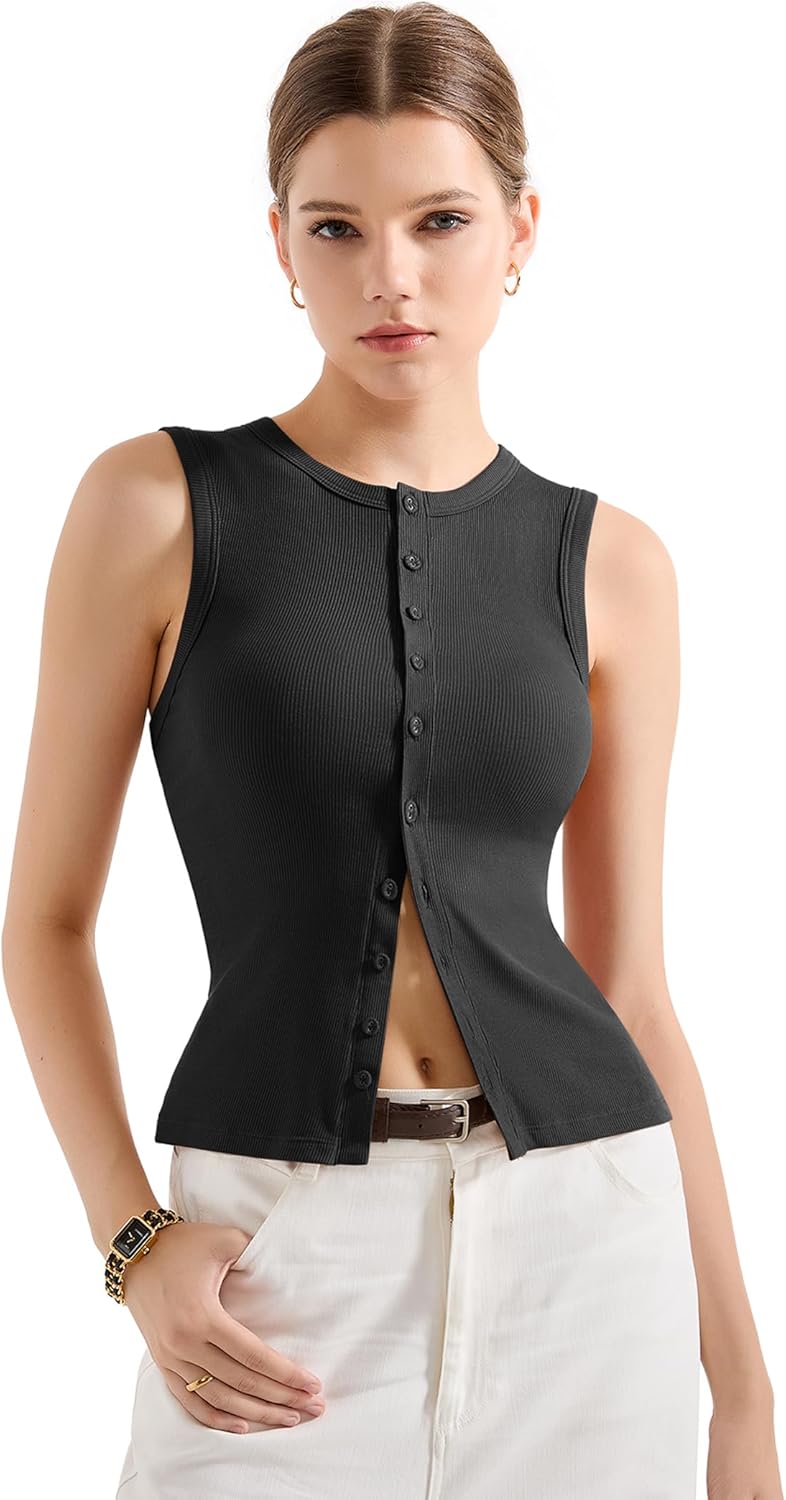 SUUKSESS Women Button Down Going Out Trendy Tops Ribbed Sexy Vest Y2K Tank Tops
