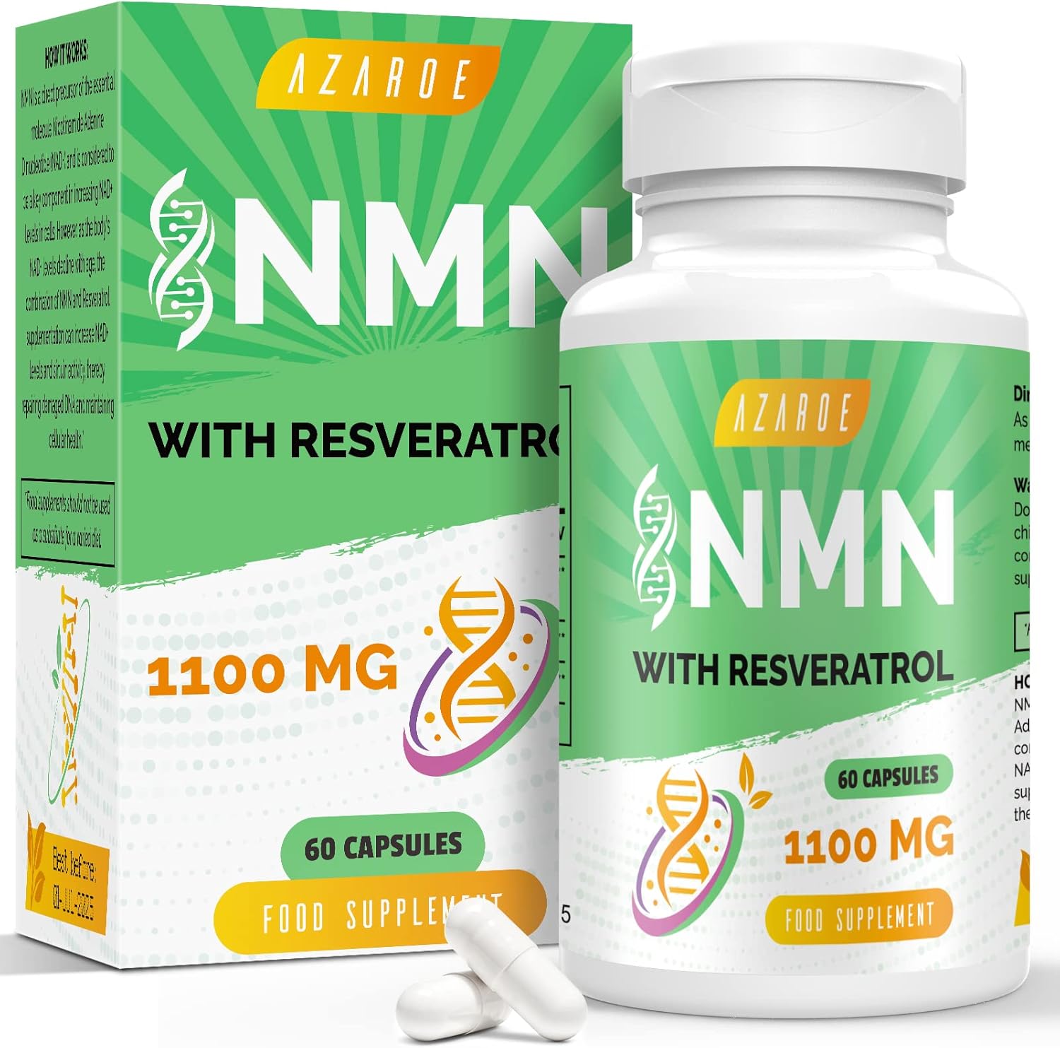 NAD+ Trans-Resveratrol 1100mg – Advanced Formula for Enhanced Performance & Vitality (60 Count (Pack of 1))