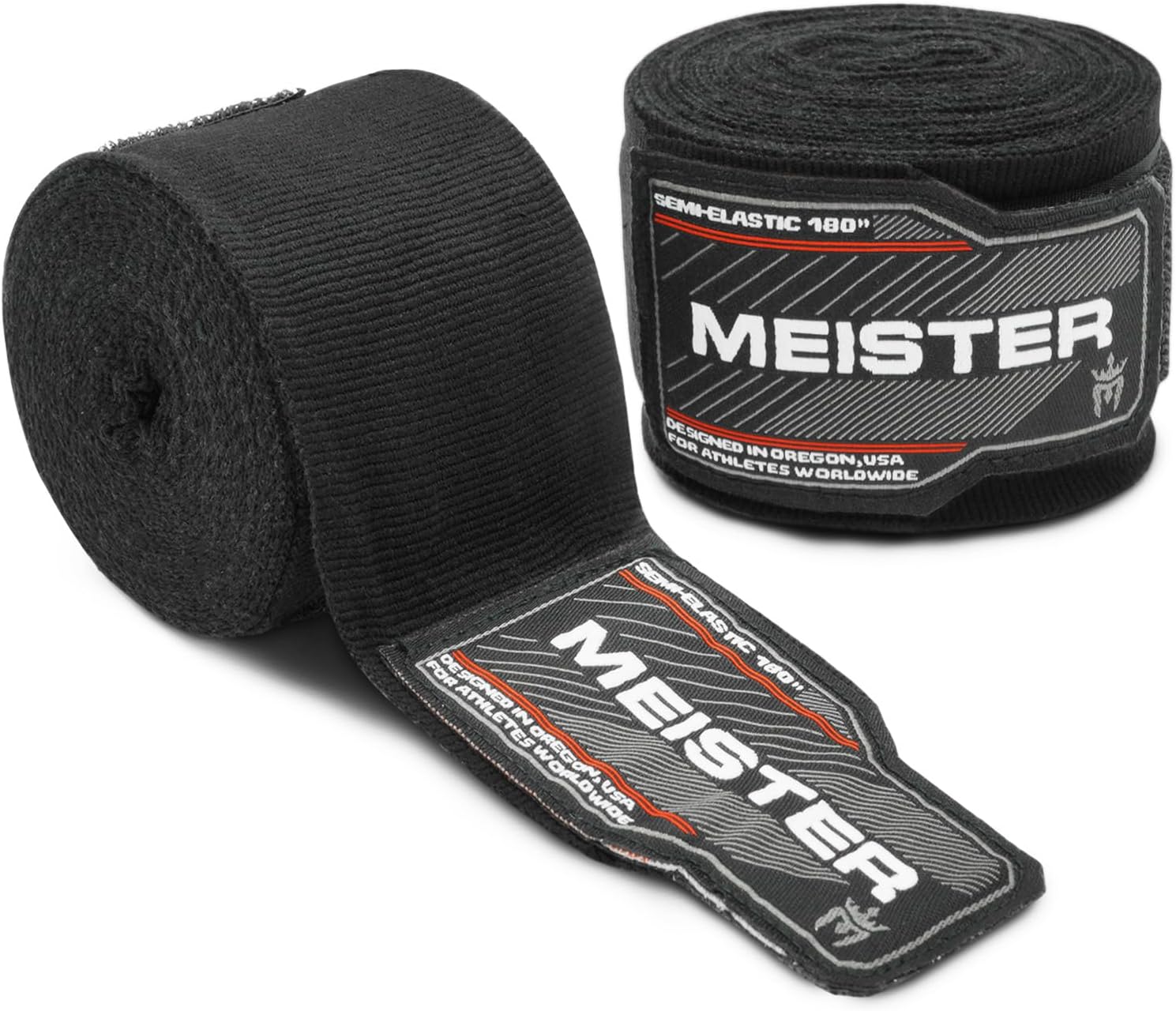 Meister Adult 180" Semi-Elastic Hand Wraps for MMA & Boxing (Pair)