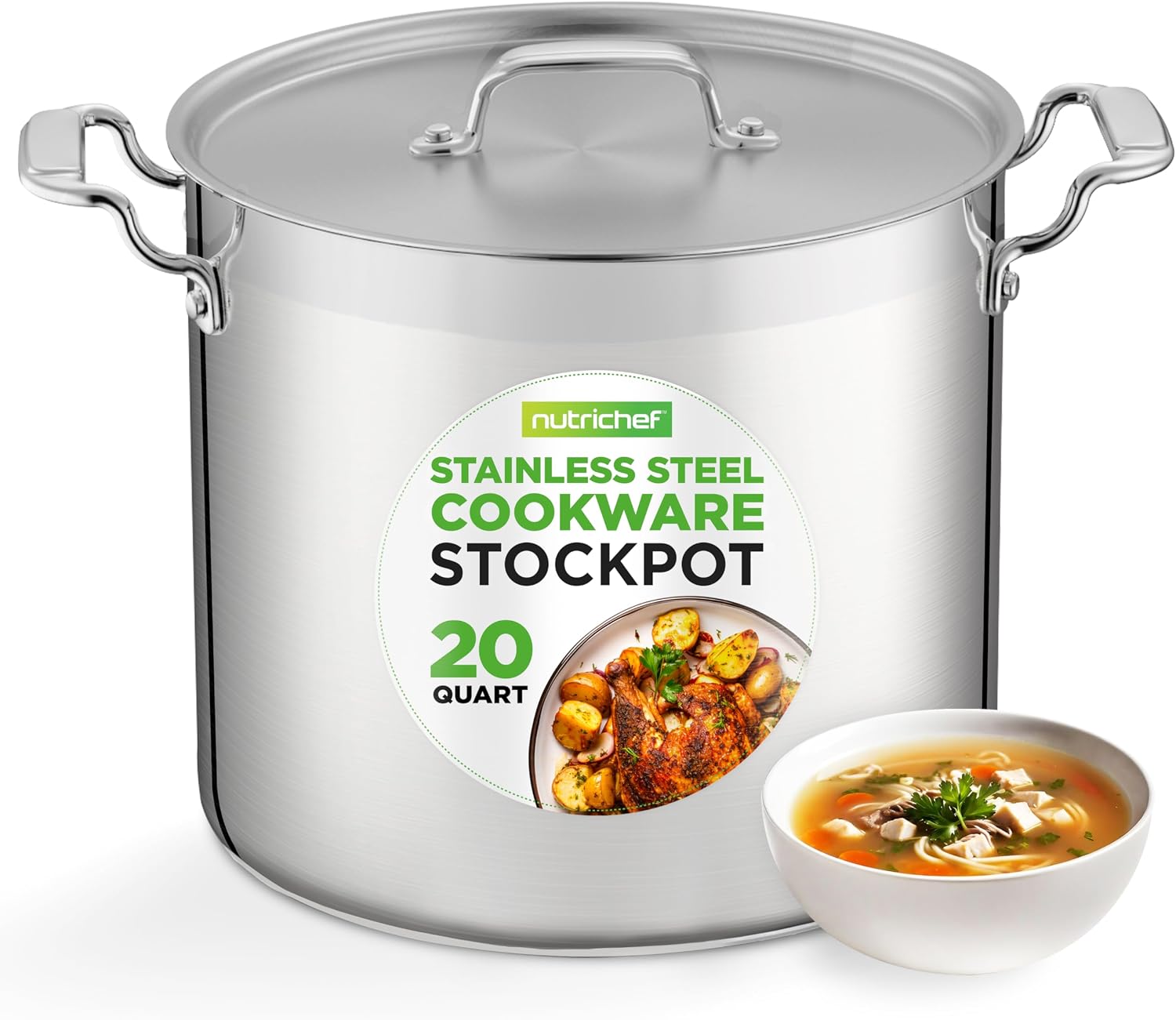 NutriChef 20 Quart Heavy-Duty Stockpot with Stainless Lid - Large Pot for Induction, Gas & Electric Cooktops, Perfect for Soups & Stews