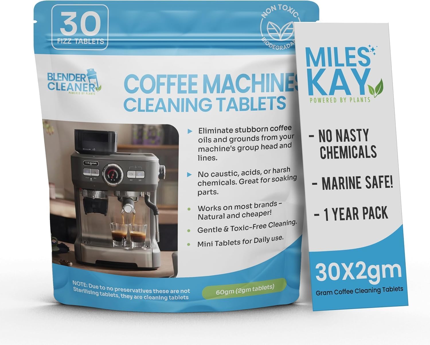 30 Pack | Sage & Breville Coffee Cleaning tablets - Natural Barista-Grade espresso Cleaning Tablets - 2 Gram - Miles Kay