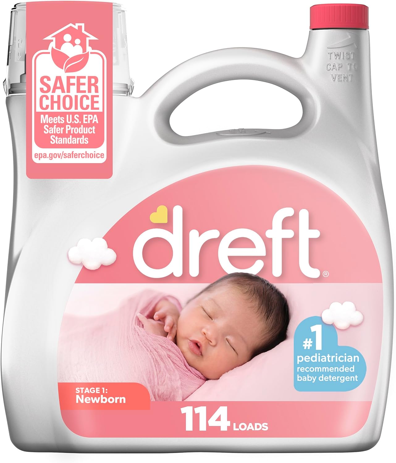 Dreft Stage 1 Newborn Baby Laundry Detergent Liquid, HE Compatible, 114 Loads, Laundry Soap for Sensitive Skin, Baby Laundry Detergent, Newborn Essentials