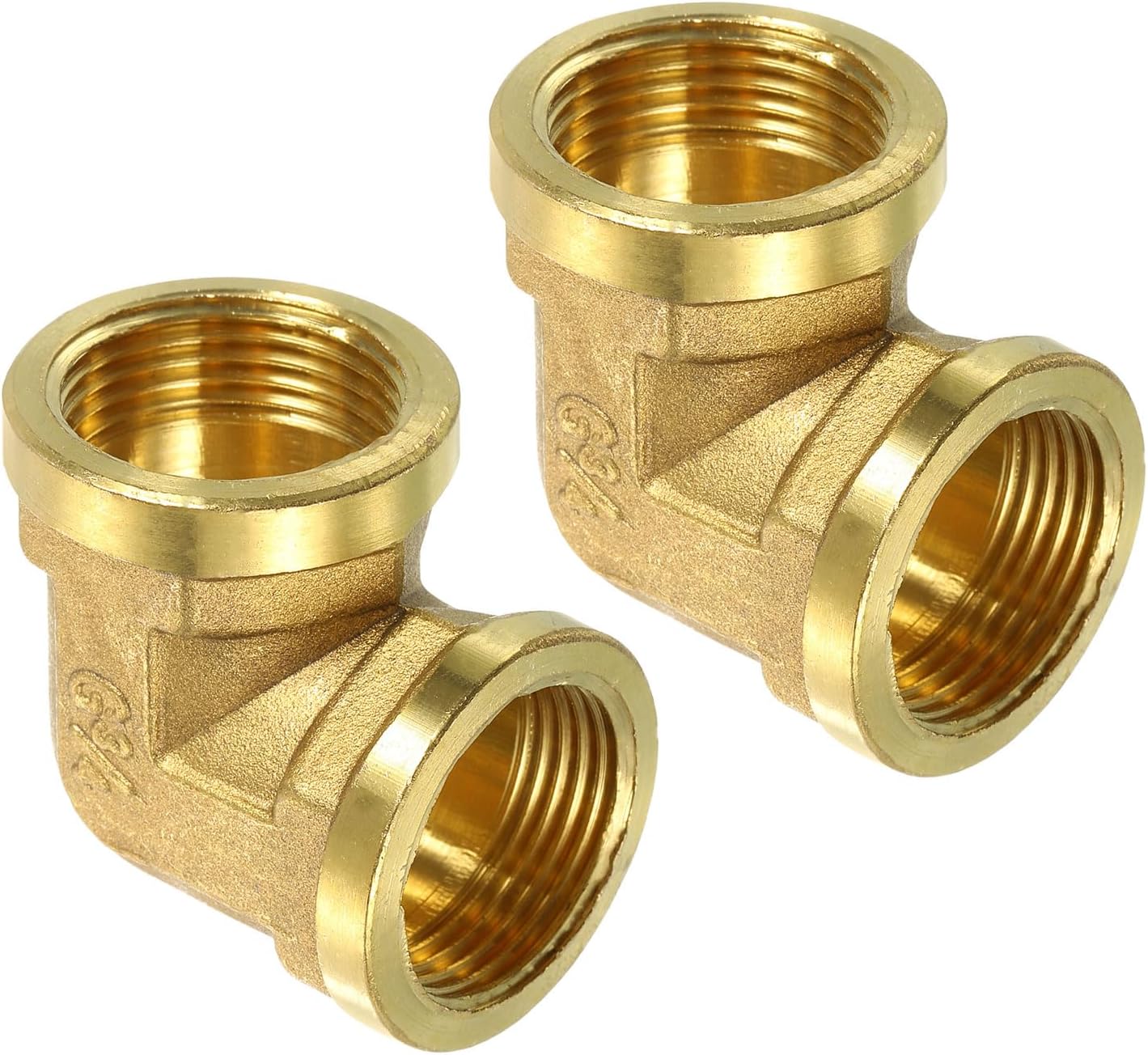 sourcing map G 3/4 Inch Female x G 3/4 Inch Female 90 Degree Elbow, Brass L Right Angle Pipe Fitting, Connector for Fluid, Gas, Fuel, Oil, 43x43mm