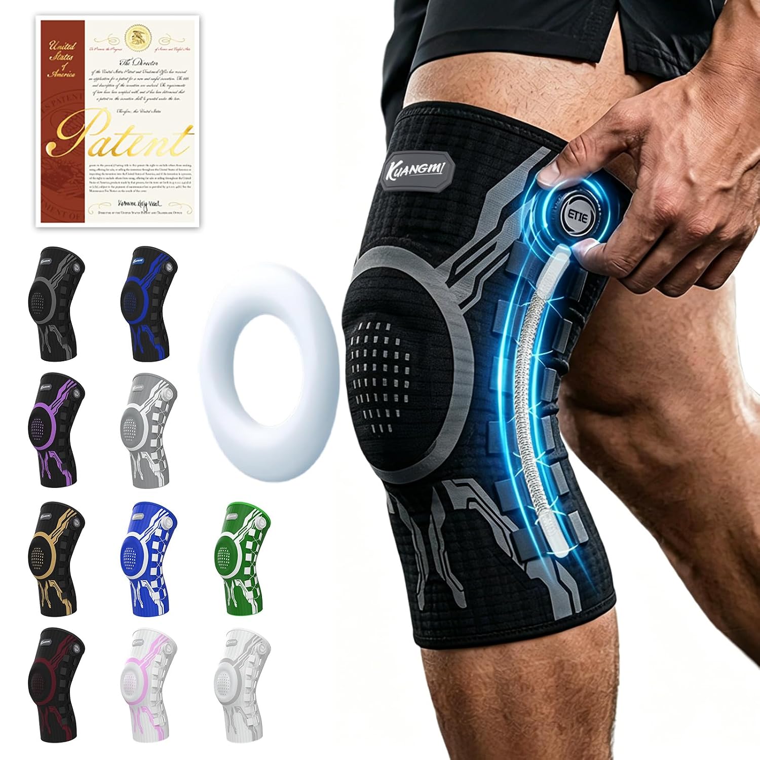 Kuangmi Knob Knee Brace for Pain Relief, Knee Support with Patella Gel Pad & Side Stabilizers, Compression Knee Sleeve for Workout, Arthritis, Joint Pain, Meniscus Tear (Black,Left,Medium,Single)