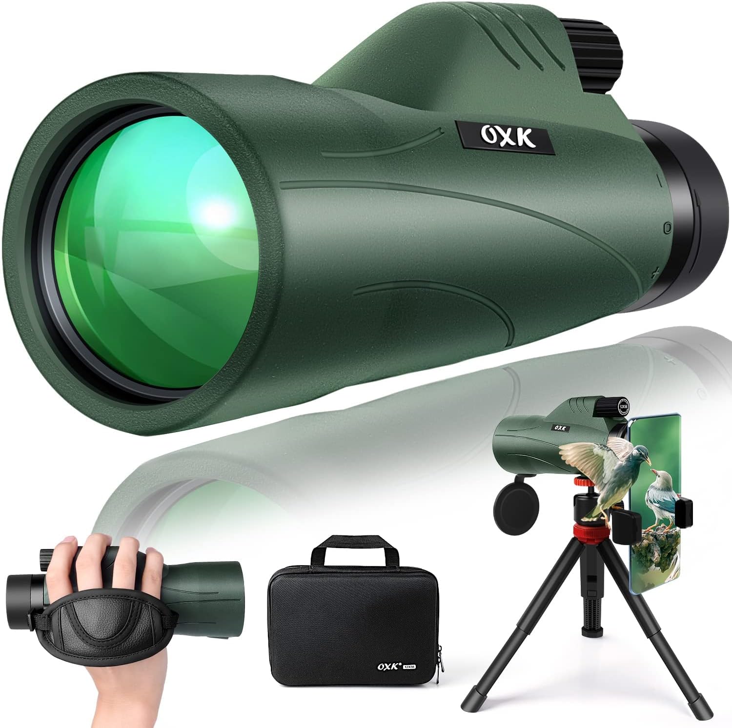 12x56 High Power Monocular Telescope with Smartphone Adapter Tripod Travel Bag, Larger Vision Monoculars for Adults with BAK4 Prism & FMC Lens, Suitable for Bird Watching Hunting Hiking Camping