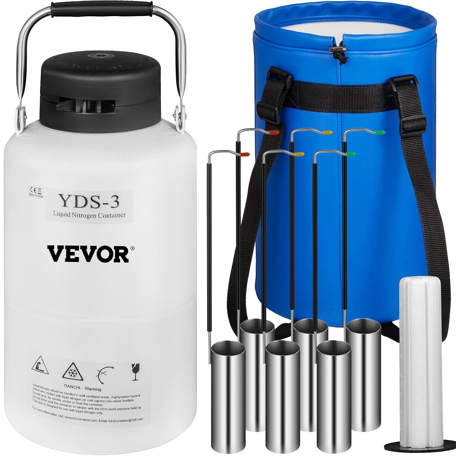 Vevor 3L Liquid Nitrogen Tank Aluminum Alloy Liquid Nitrogen Dewar Container Cryogenic Container Liquid Nitrogen Container with 6 Canisters and Carry Bag: Industrial & Scientific