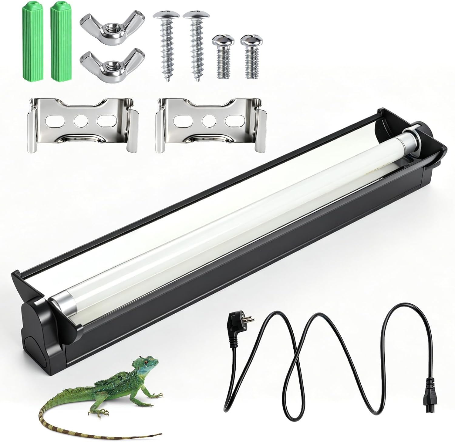 T5 UVB Reptile Light Combo Kit, 8W 10.0 UVB Light Reptile Fixture, 31.5 cm /12.4in Terrarium Hood Lamp Fixture for Tropical Rainforest & Desert Reptiles, Bearded Dragon, Gecko, Tortoise, Snake