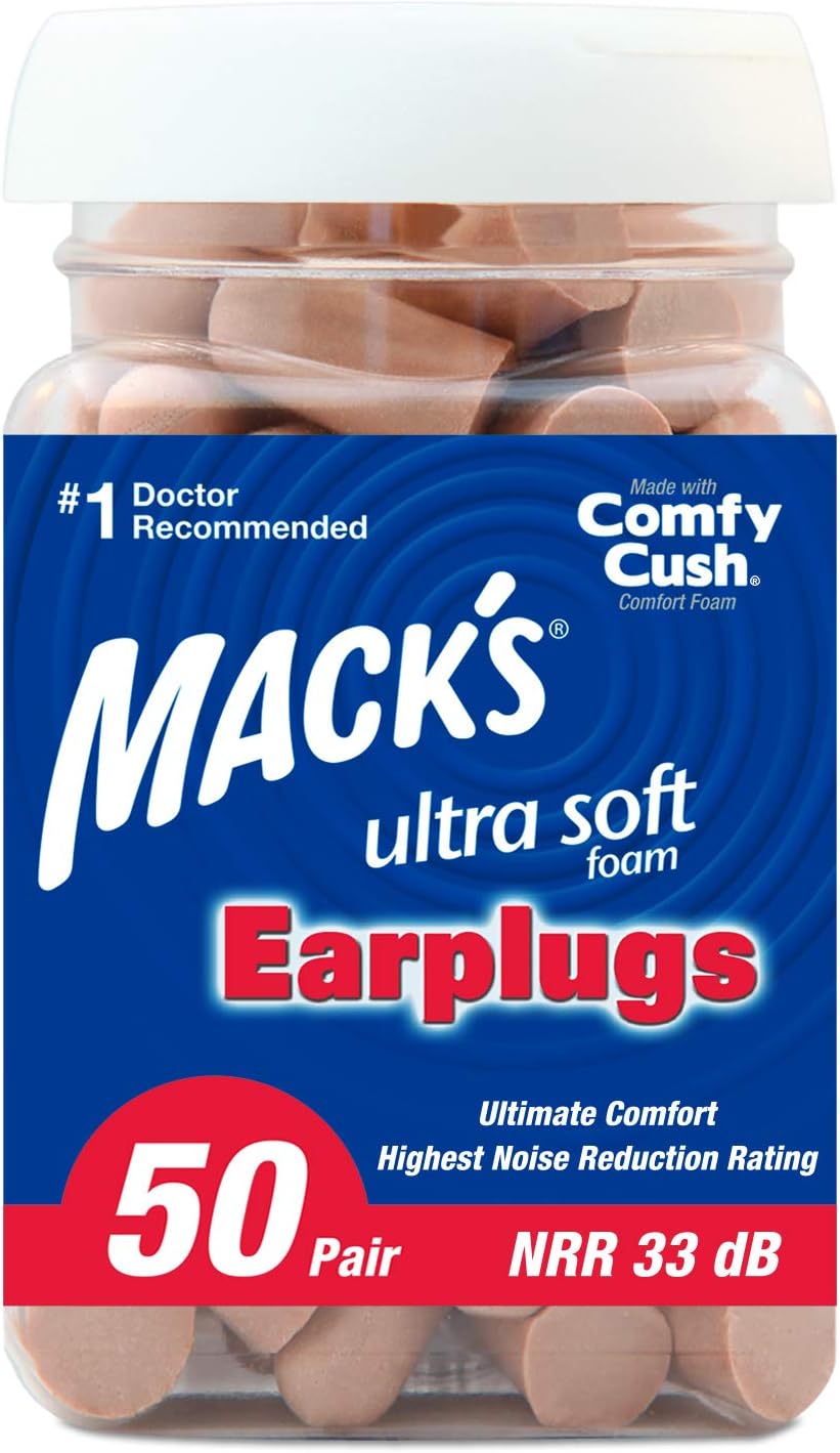 Mack's Ultra Soft Foam Earplugs, 50 Pair - 33dB Highest NRR, Comfortable Ear Plugs for Sleeping, Snoring, Travel, Concerts, Studying, Loud Noise, Work | Made in USA