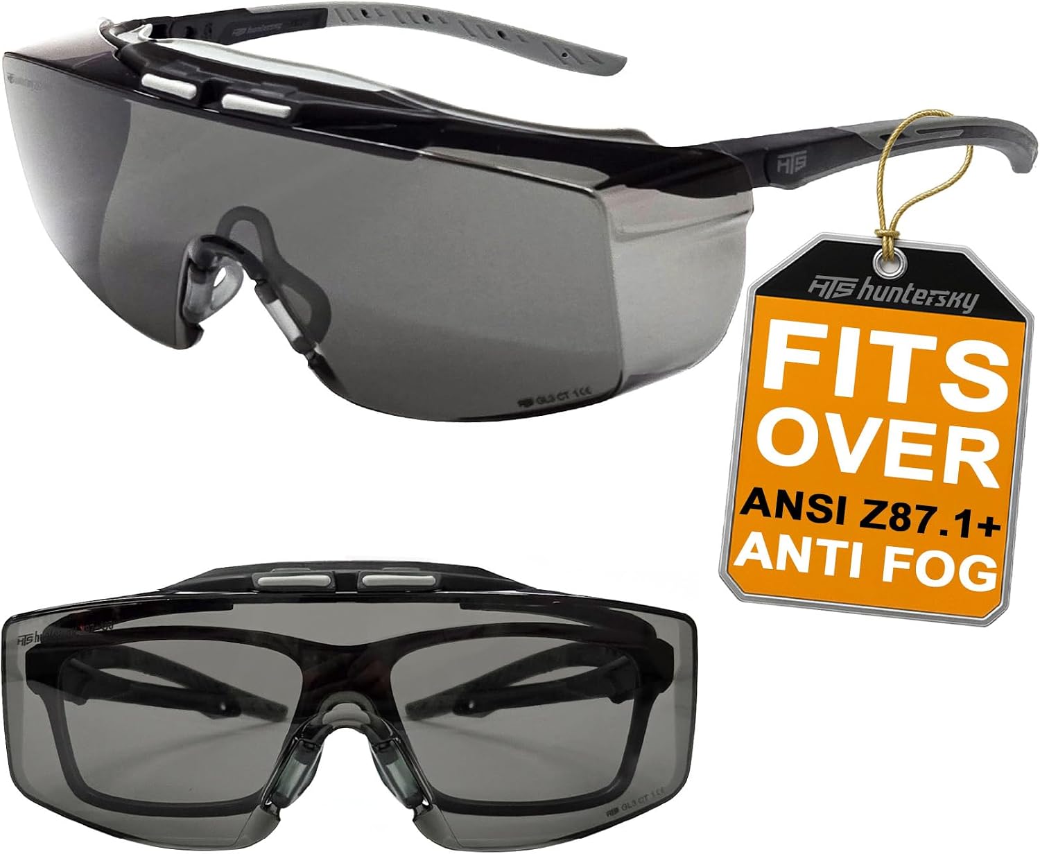HTS HUNTERSKY ANSI Z87.1+ Anti Fog Fit Over Eyeglasses Safety Glasses Up to 1.88 inch 99.9% UV Protection OTG Lab Goggles