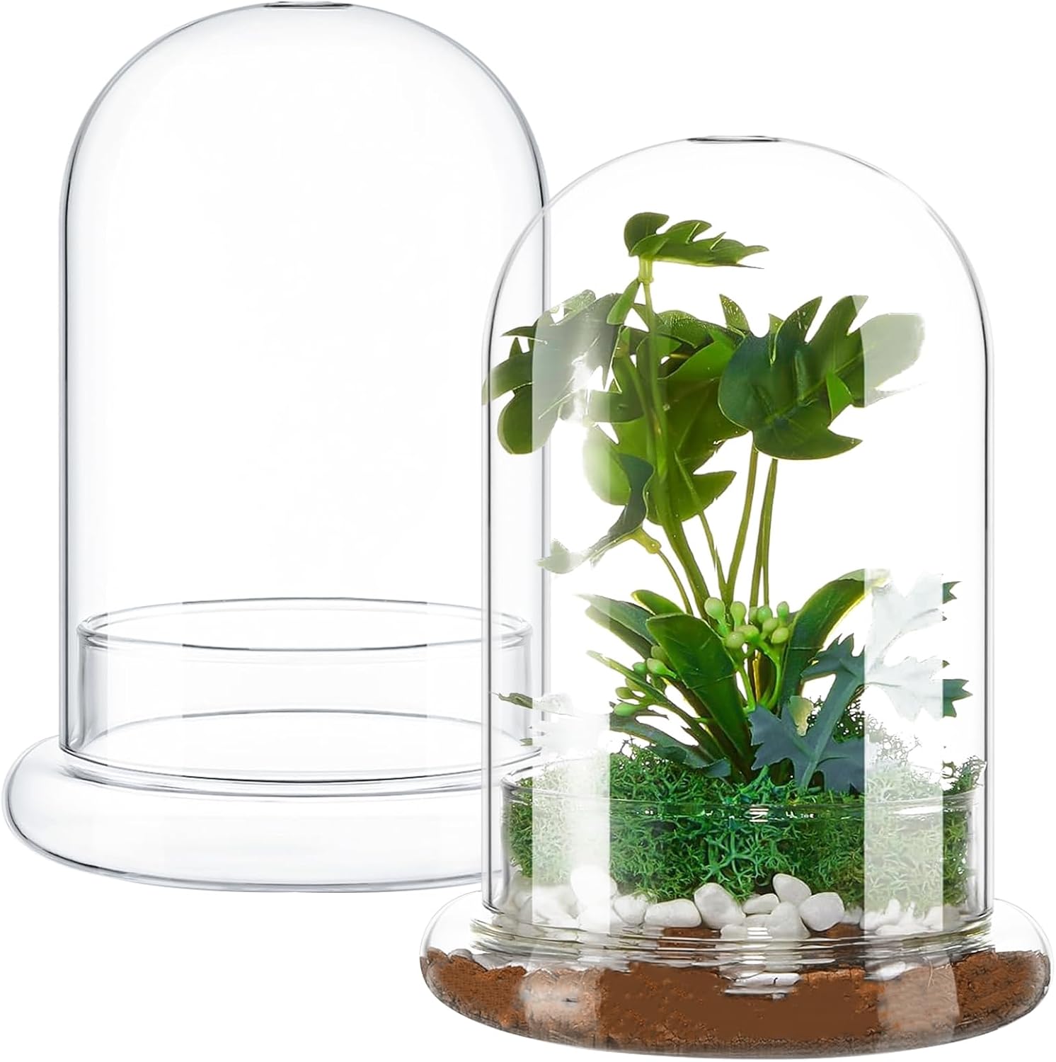 STARVAST 2PCS Glass Dome Cloche with Airhole and Base, 8.7 x 5.9 x 4.7 Inches, Clear Terrarium Planter Container for Plant Flower Home Tabletop Display Centerpiece, Plants Not Included
