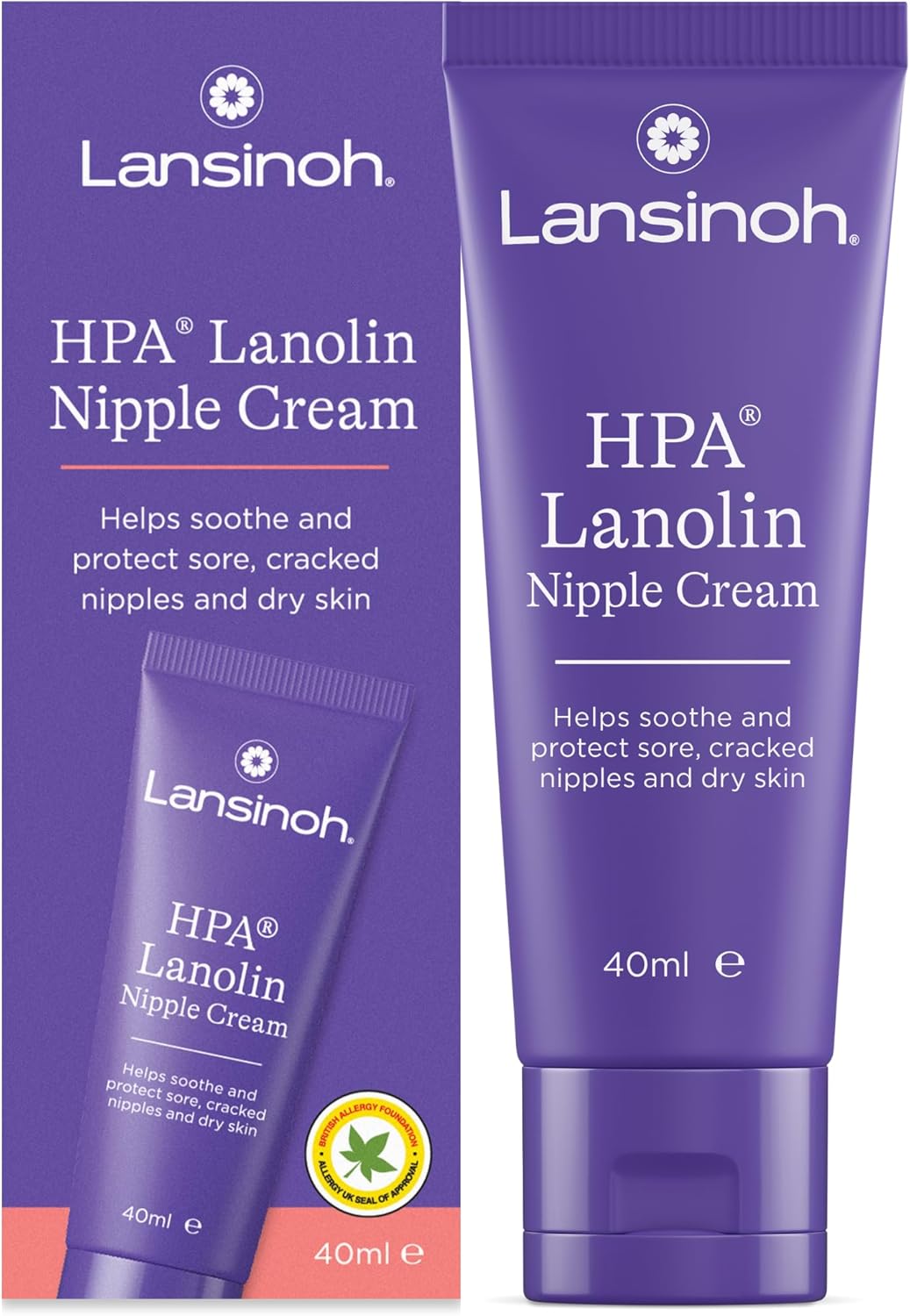 Lansinoh HPA Lanolin Nipple Cream for sore nipple & cracked skin, 100% natural single ingredient, breastfeeding essential, tasteless, odourless, hospital bag, moisturising, 40ml
