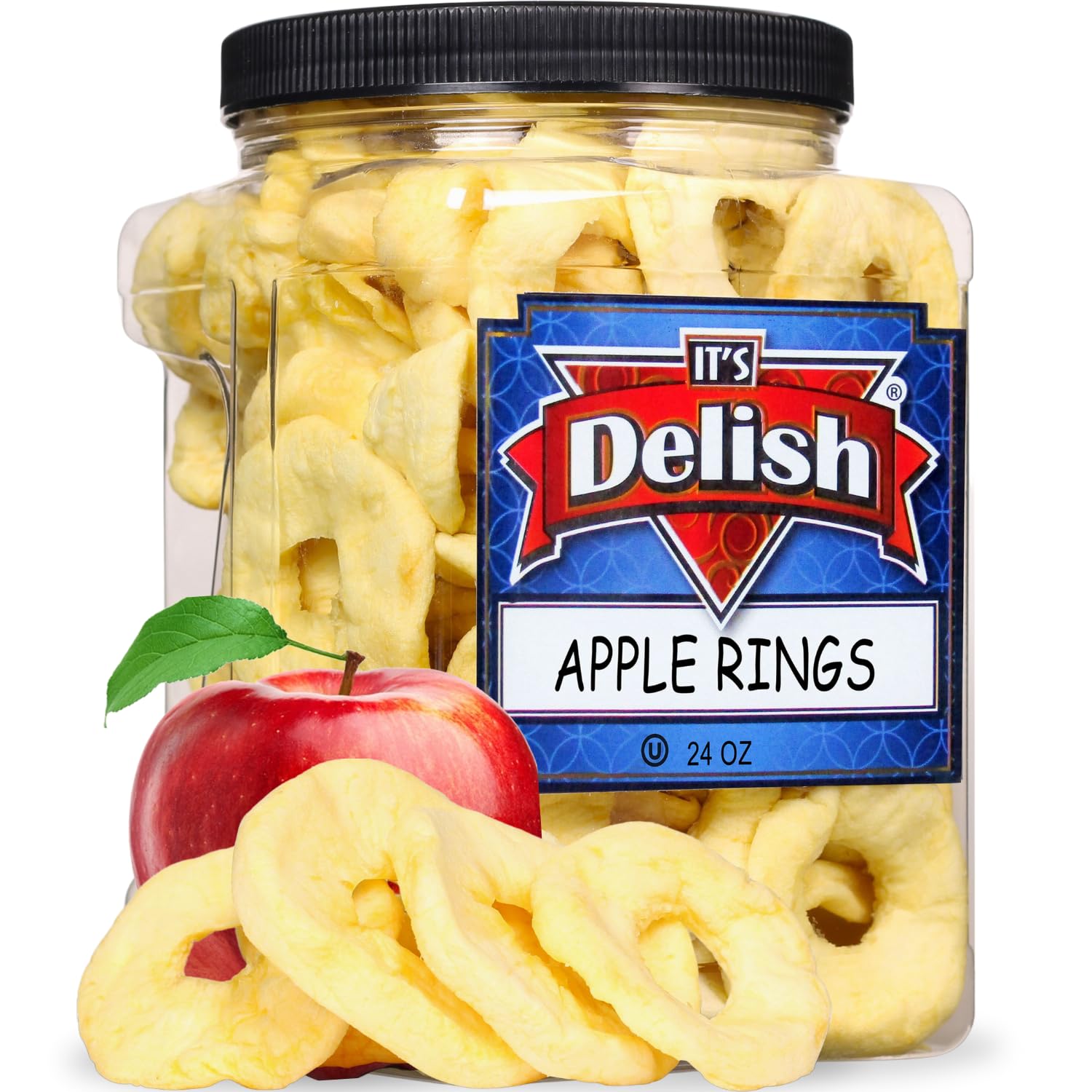 Dried Apple Rings by Its Delish, 24 OZ Jumbo Container | Soft Moist Apple Rings - No Sugar Added | Unsweetened Dried Apples Slices Fruit Snacks | Vegan, Kosher