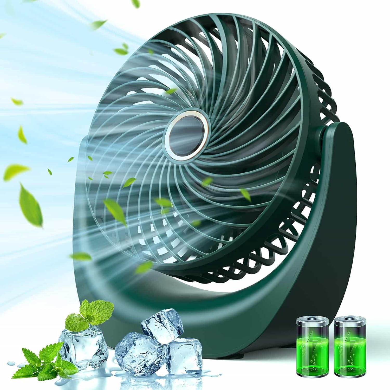 Desk Fan, Small Table Fan with Strong Airflow Quiet Operation Portable Fan Speed Adjustable Head 360°Rotatable Personal Fan for Home Bedroom Office Outdoor Table and Desktop (Green)
