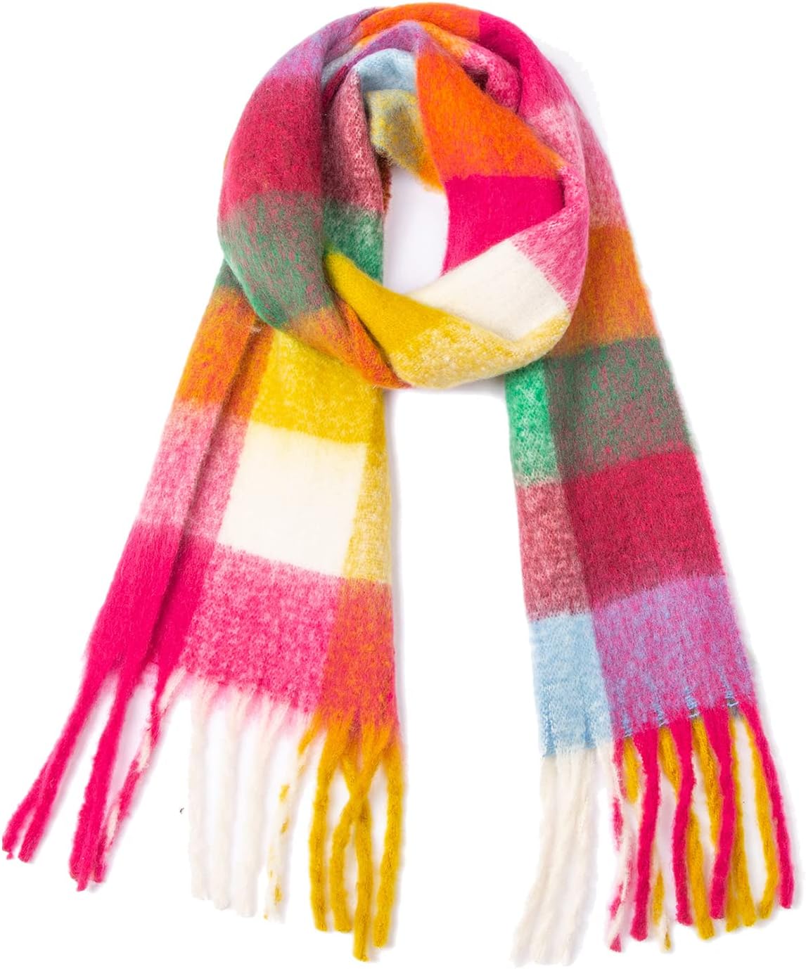Large Chunky Plaid Scarf Coloured Checked Oversized Scarf Tassel Soft Fall Winter Thick Warm Shawl Women