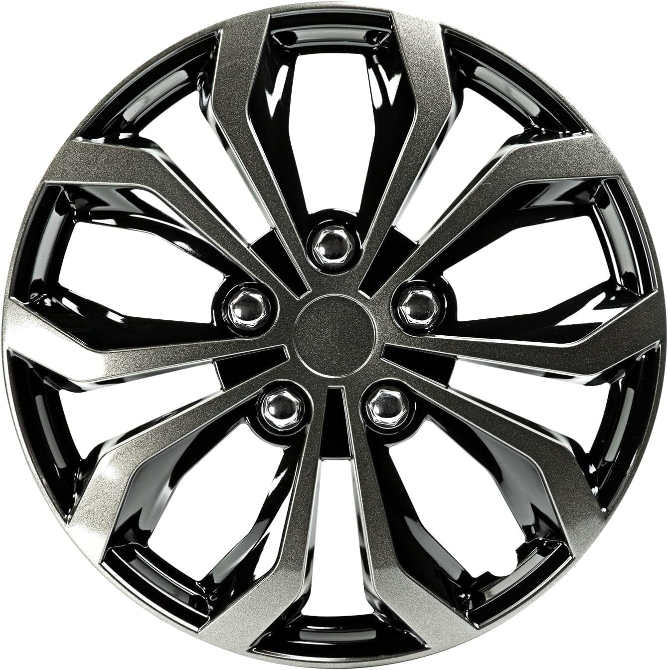 Pilot Automotive WH138-15GB 15 Inch Spyder Black & Gunmetal Grey Universal Hubcap Wheel Covers For Cars - Set Of 4 - Fits Most Cars