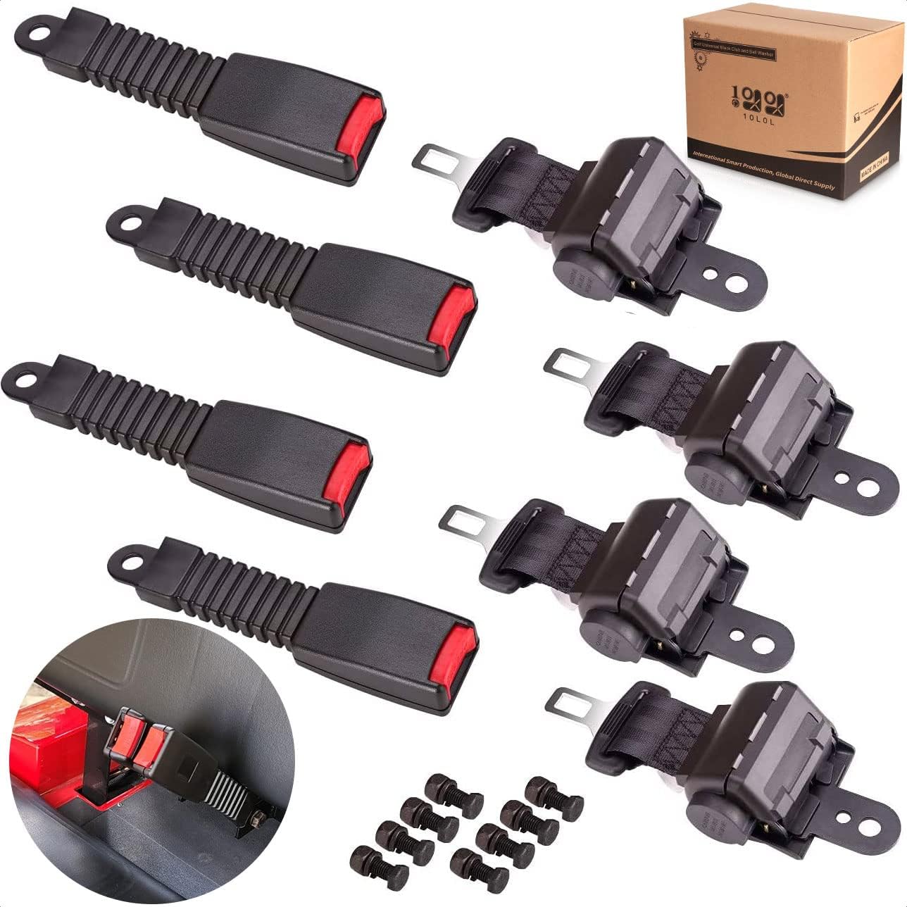 4 Pack Universal Golf Cart Seat Belts Kit for Yamaha Club Car EZGO Go-Kart ATV UTV, 42 inch Retractable Seat Belts Kit (Without Mounting Bar)