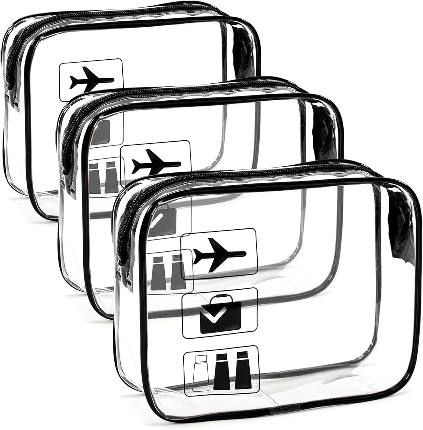 3PCS Clear Travel Toiletries Bag, Simple Toiletry Bag, Travel Toiletry Bag, Wash Bag, Waterproof PVC Cosmetic Makeup Bags for Women & Men, Zippered Carry-On Essentials