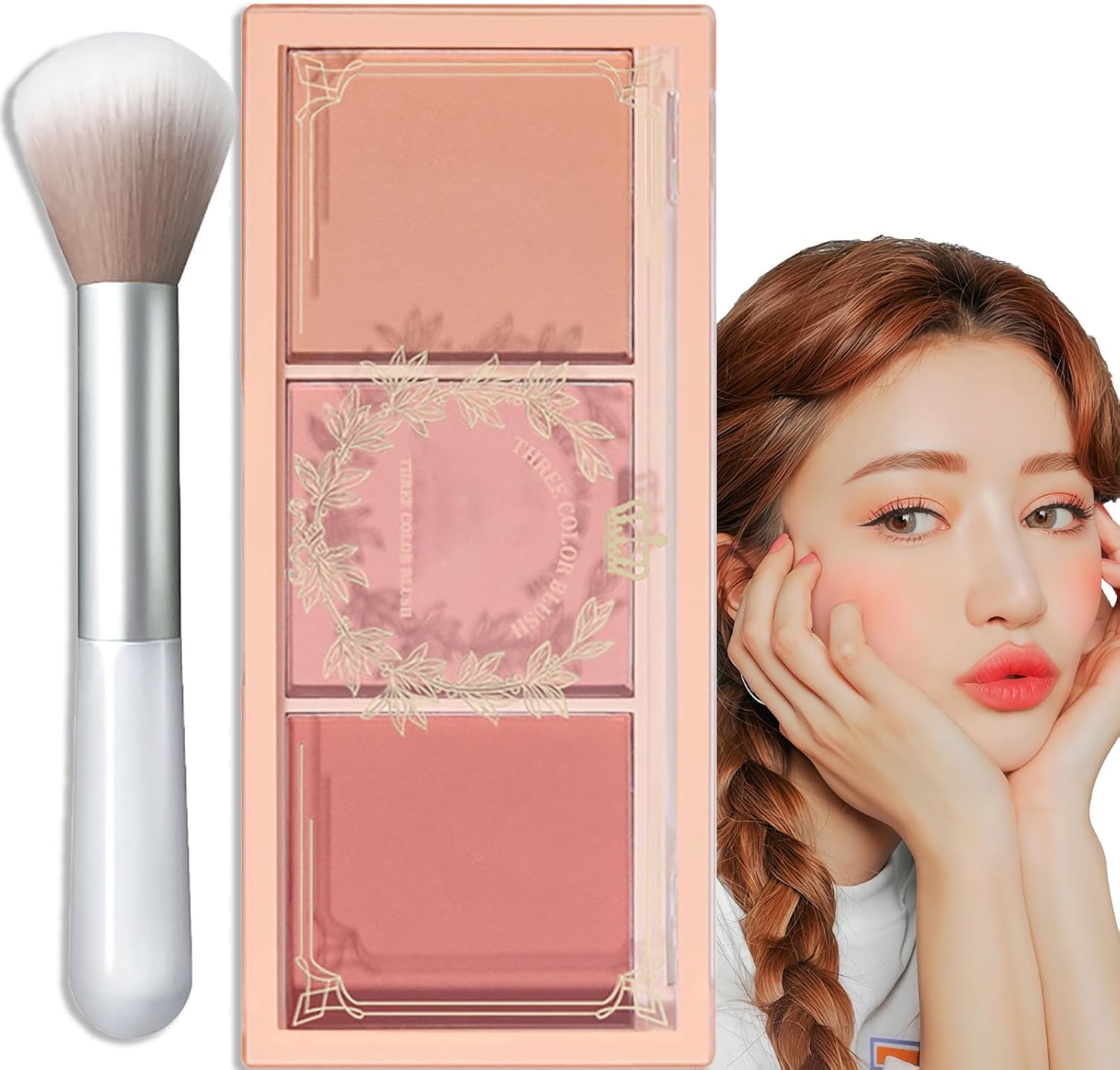 3-in-1 Matte Face Blush With Brush- Long-Lasting, Sweat-Resistant, Non-Greasy Makeup Powder For Cheeks, Glow & Brightened Skin, （01#）