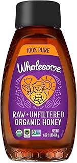 Wholesome Sweeteners Organic Raw Unfiltered Honey, Pesticide Free, Fair Trade, Non GMO & Non Glyphosate, 16 Ounce Squeeze Bottle (Pack of 1) (00280721)