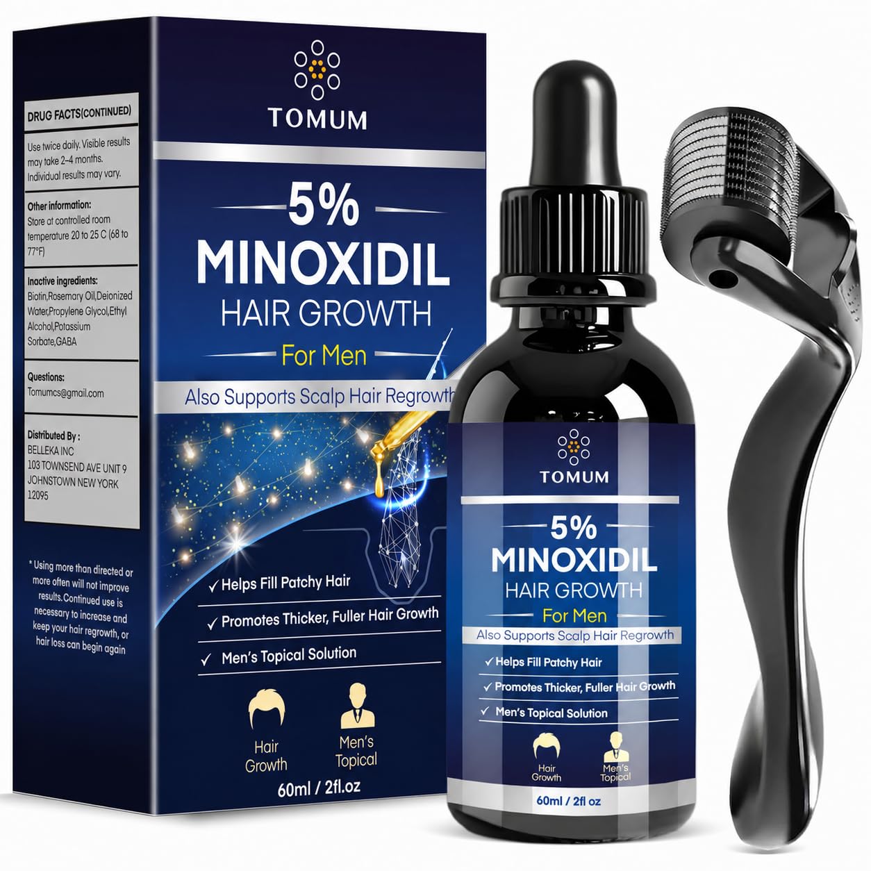 TOMUM 5% Minoxidil Beard Growth Kit for Men – Hair & Beard Regrowth Serum, Helps Fill Patchy Beards, Thicker Fuller Facial & Scalp Hair, Topical Solution