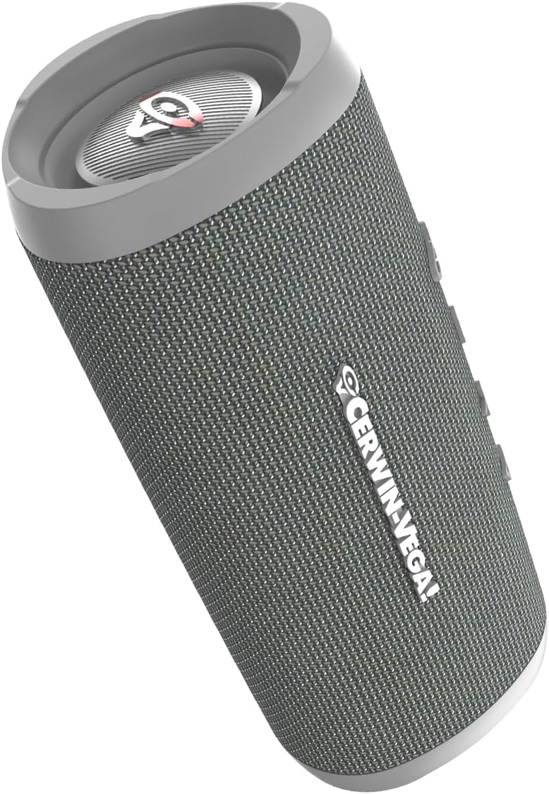 CERWIN-VEGA! Vega Mini Portable Wireless Speakers with Bluetooth,Bluetooth Speaker, VMGRY Powerful Bass, Portable Wireless Water Resistant Speakers for Travel, Home, and Outdoor Use – Gray
