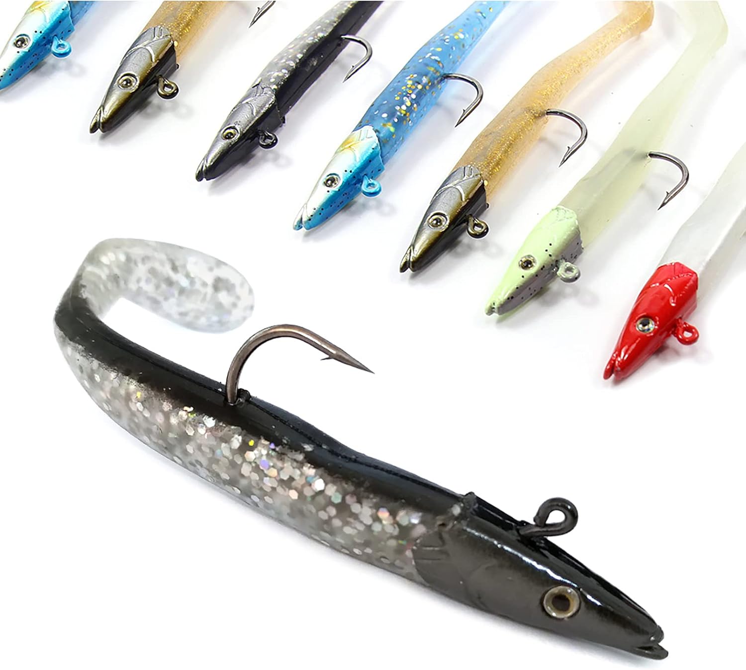 Croch 10Pcs Soft Fishing Lures Jig Head with T Tail Soft Fish Baits 11CM 18.5g