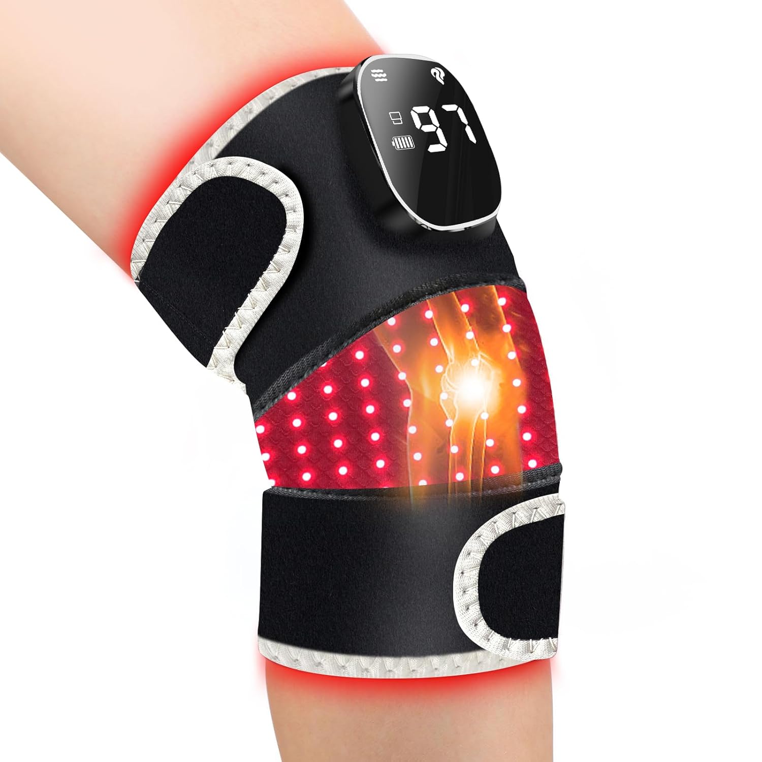 Red Light Therapy Knee Brace W/Heating & Vibration Massage, 660nm&850nm Near Infrared Red Light Knee Therapy Device for Knee/Joint, Rechargeable Wireless knee therapy for Faster Recovery