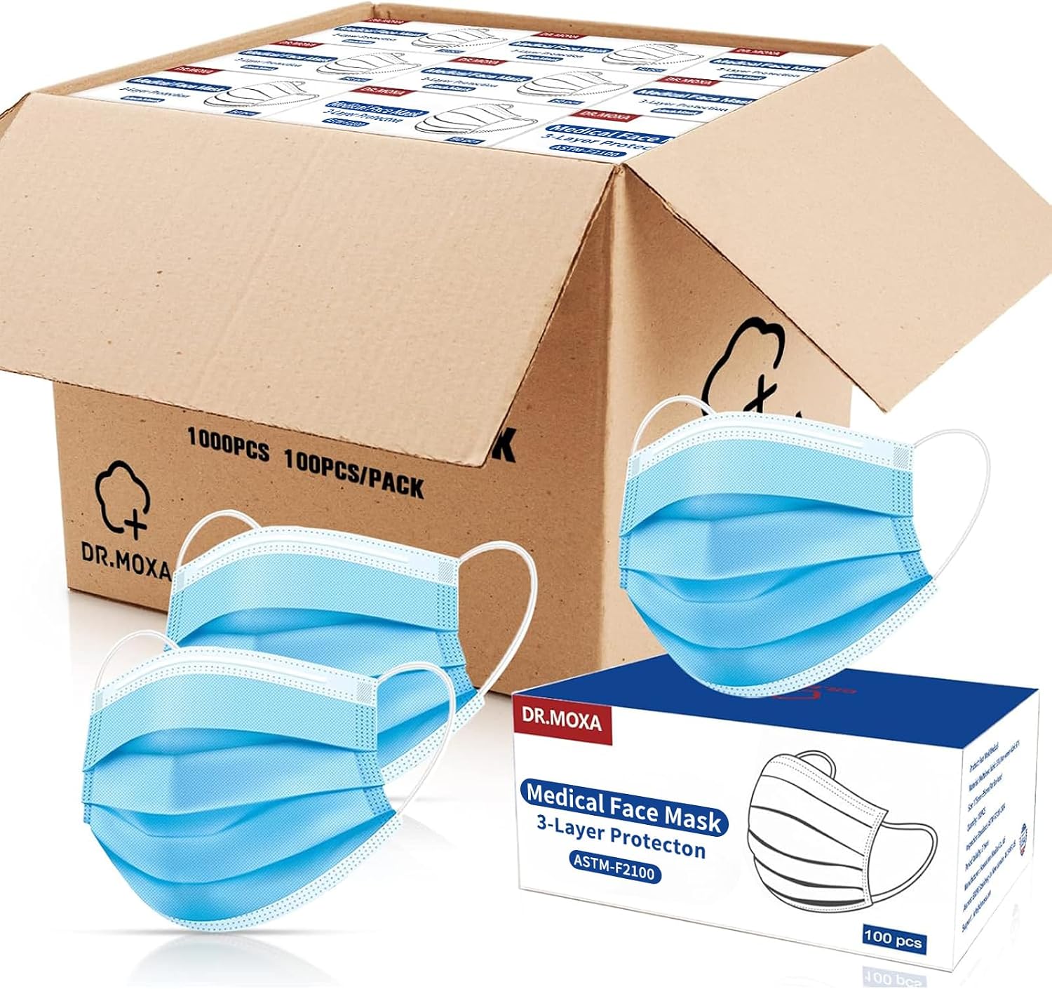 DR.MOXA Disposable Medical Face Masks 1000 Pack (10 Boxes, 100pcs/Box)
