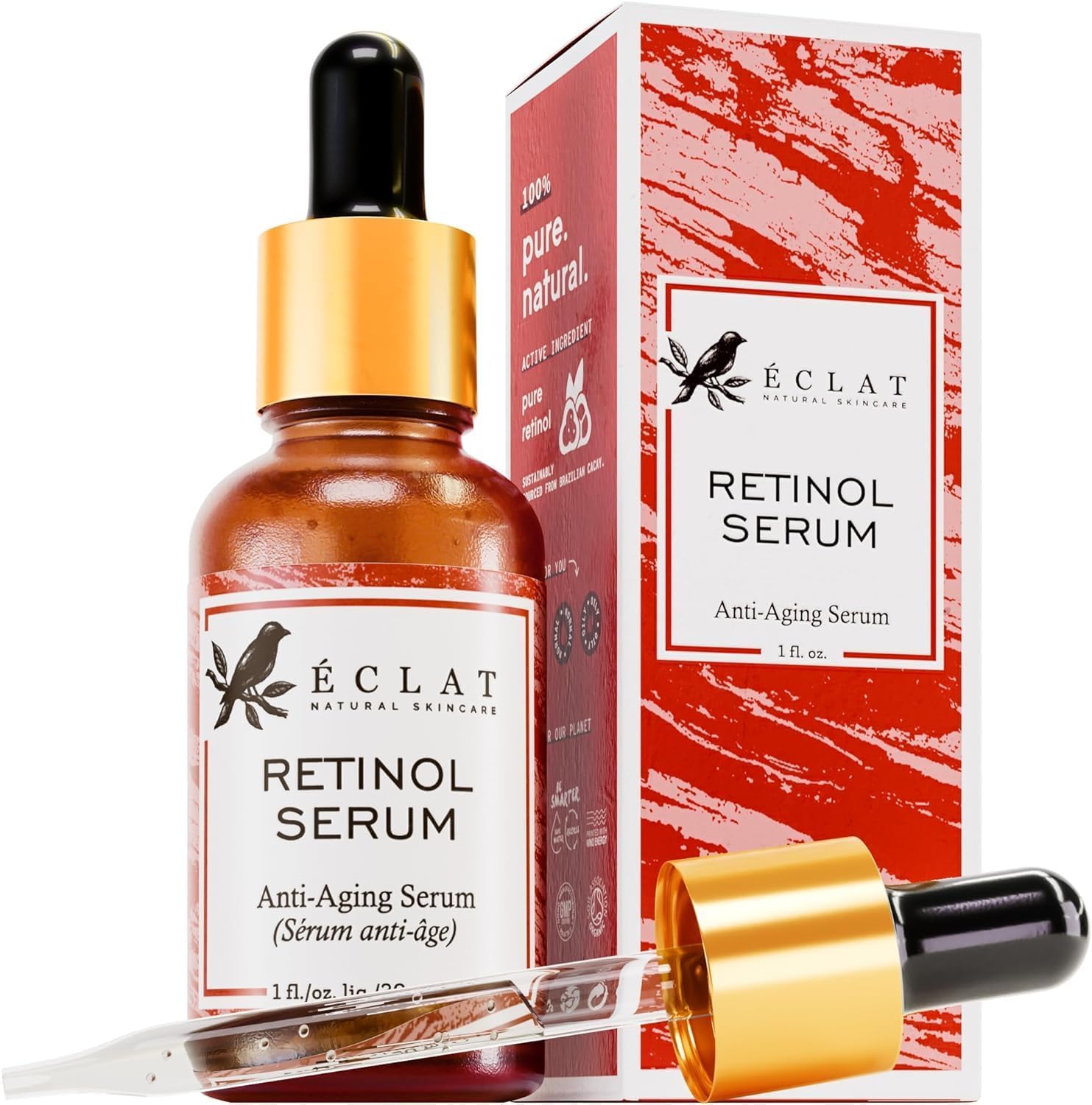 E-c-l-a-t Retinol Serum for Face, Anti-Ageing Serum, 2.5% Retinol with Hyaluronic Acid & Vitamin B5, Retinol Face Serum for Brightening, Soothing & Hydrating, 30ml