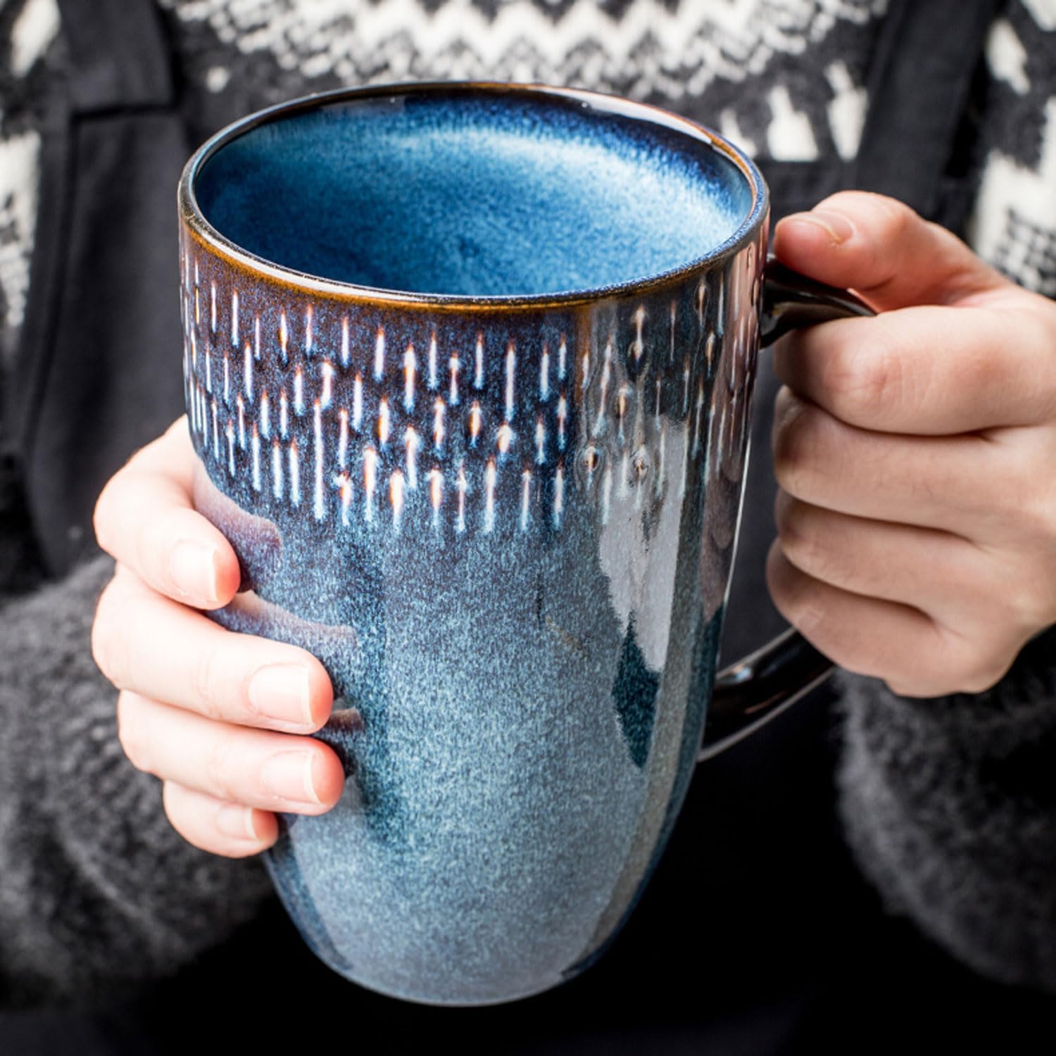 Large Ceramics Coffee Mugs,21 OZ,Large Handle Design,Extra Large Tea and Coffee Cup for Office and Home，Microwave And Dishwasher Safe(Color:21 oz blue)