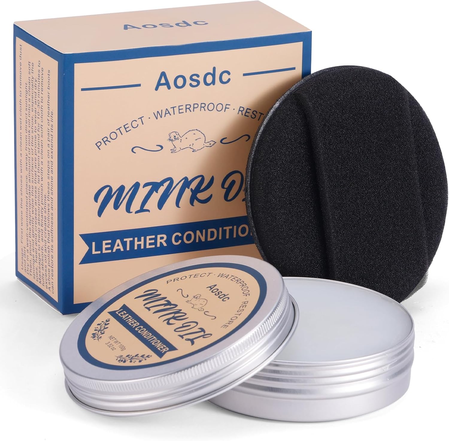 Mink Oil Leather Conditioner Cleaner for Leather Boots, Mink Oil Kit 3.52 Oz with Sponge, All-Natural Waterproof Soften and Restore Shoes, Jackets, Hats, Baseball Gloves, Saddles and Harnesses