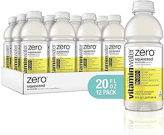 vitaminwater zero sugar squeezed, electrolyte enhanced water w/vitamins, lemonade drinks, 20 fl oz, 12 Pack